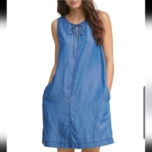 DKNY Chambray Shift Dress Women's S Denim Blue